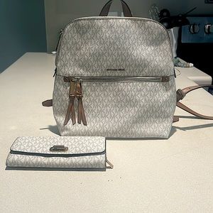 Michael Kors White backpack and wallet